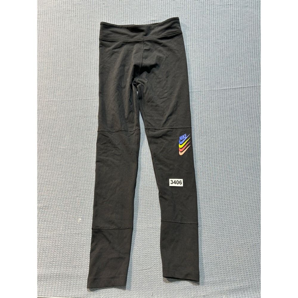 Nike Leggings Girls L Black Multi Swoosh Graphic Athletic Tights